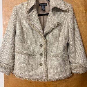New York & Company Cream Tweed Blazer with Fringe